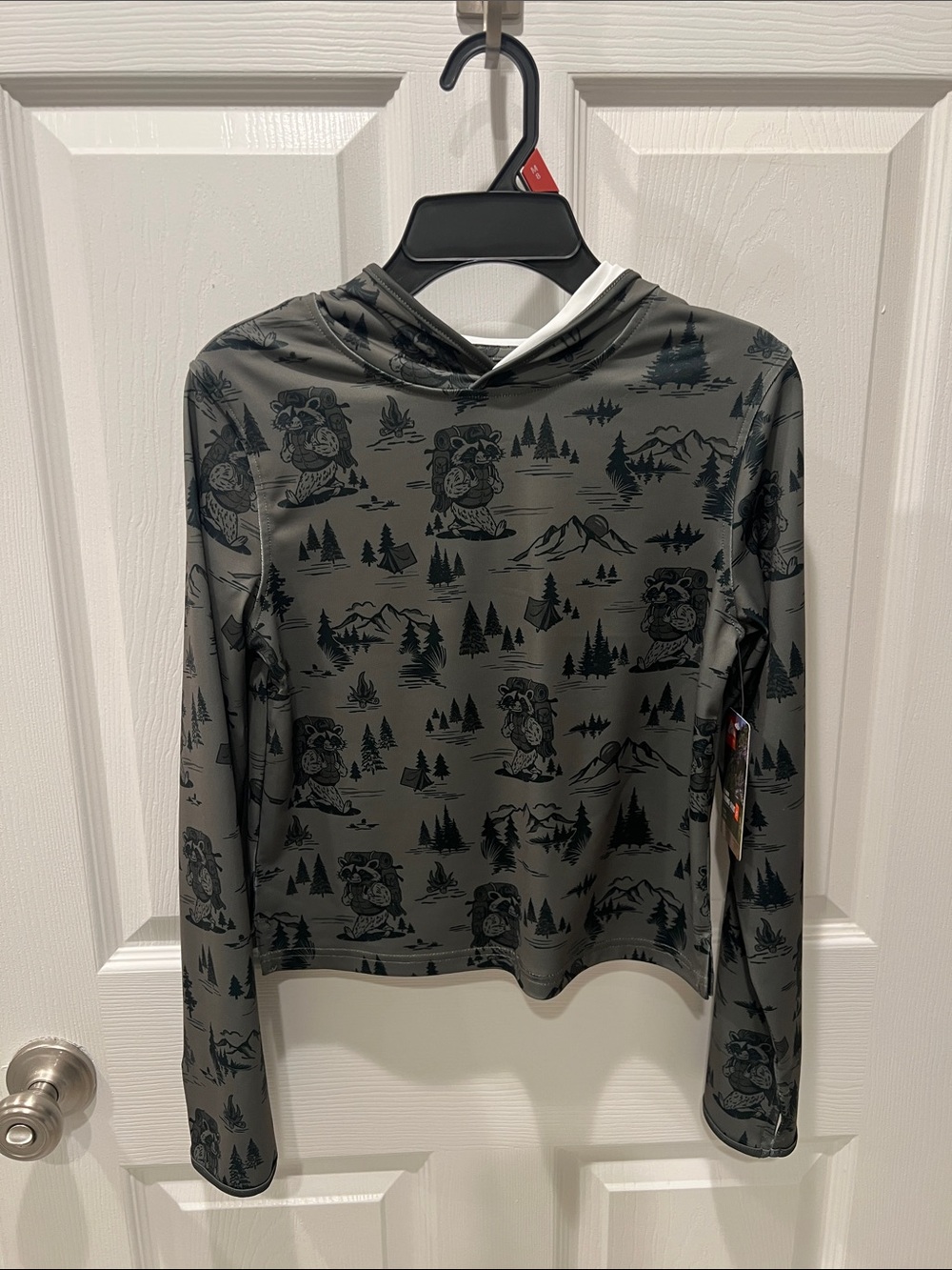 Ozark Trail Gray Hooded Long-Sleeve Top with Forest Bear Print